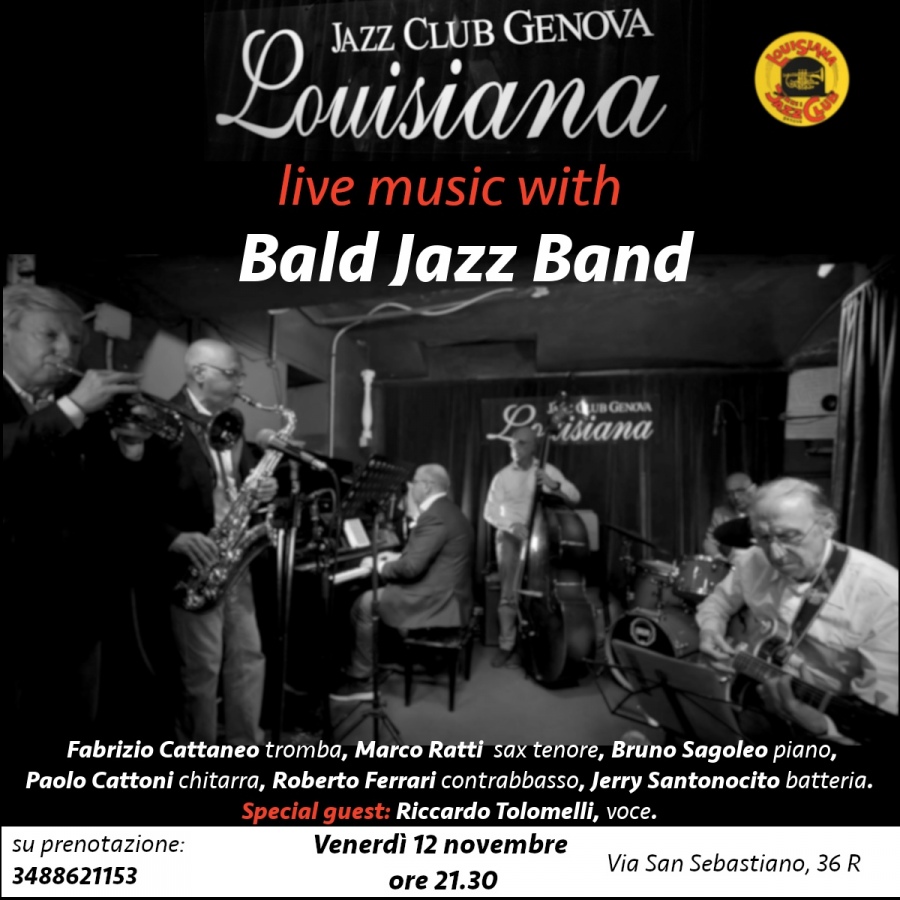 Appuntamento per venerdì 12/11 al Louisiana con la Bald Jazz Band